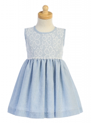 Girls Dress Style M752 - Light Blue Sleeveless Lace and Cotton Dress