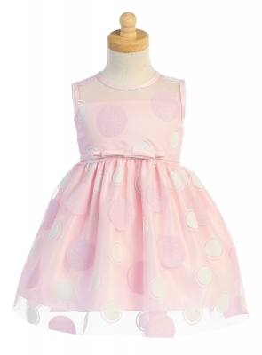 Girls Dress Style M753 - PINK Polka Dot Tulle Dress in Choice of Color