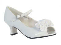 Girls Ballet Style NANCY- White Shoes with Pearl Bow Front