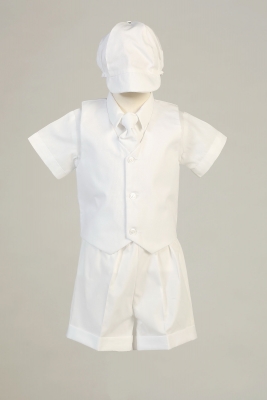 Boys Baptism and Christening Outfit Set Style PETER- WHITE Cotton Striped Vest and Short Set