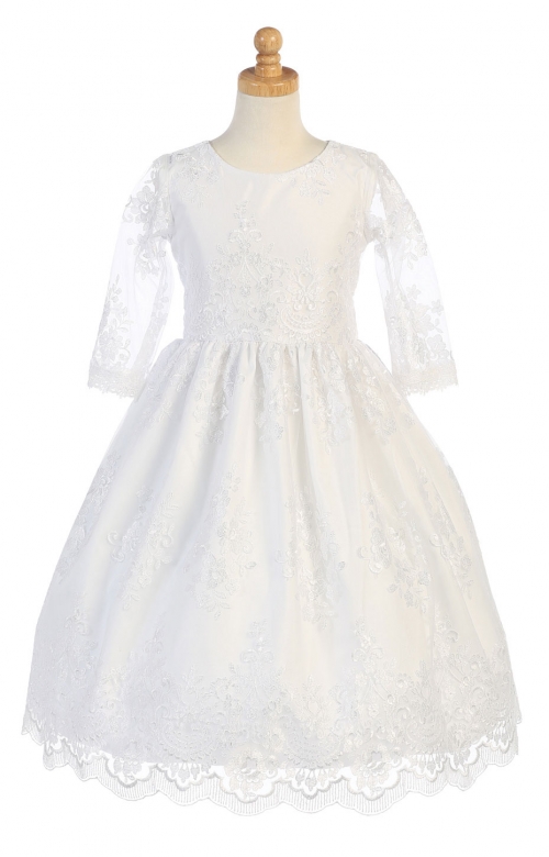 SALE White Three-Quarter Sleeve Embroidered Dress