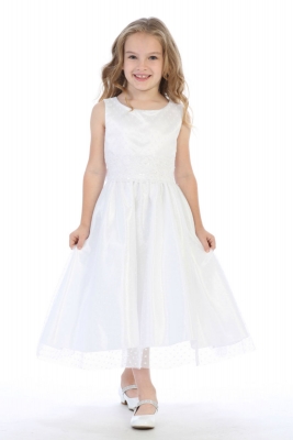 First Holy Communion-Flower Girl Style SP159 - WHITE Sleeveless Polka Dot Tulle Dress