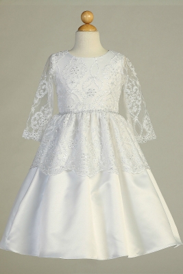First Holy Communion-Flower Girl Style SP165 - WHITE Embroidered Lace Gown with Sequins on Tulle