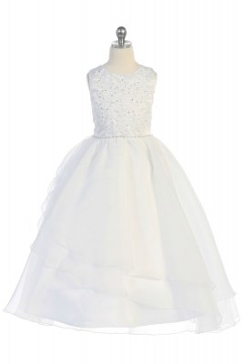SALE White Sleeveless Embroidered Organza Dress Size 12