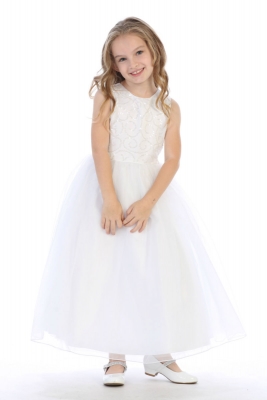 First Holy Communion-Flower Girl Style SP610 - WHITE Beaded Satin and Tulle Dress