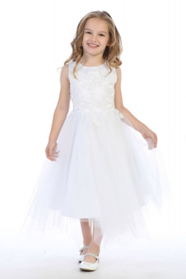 First Holy Communion-Flower Girl Style SP612 - WHITE Embroidered Applique and Sequin Dress