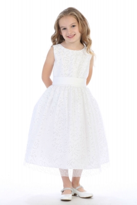 First Holy Communion-Flower Girl Style SP615 - WHITE Tulle and Sequin Dress