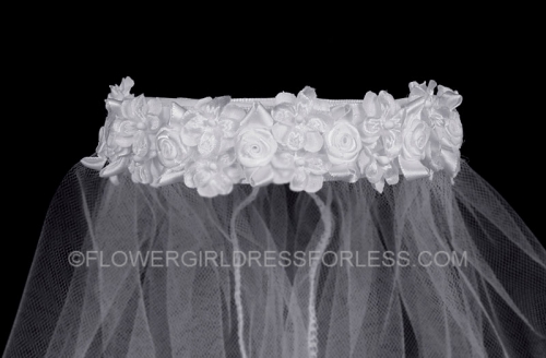 Bun Wrap Style T-46 - White Veil with flowers accents