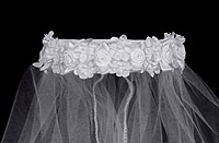 Bun Wrap Style T-46 - White Veil with flowers accents