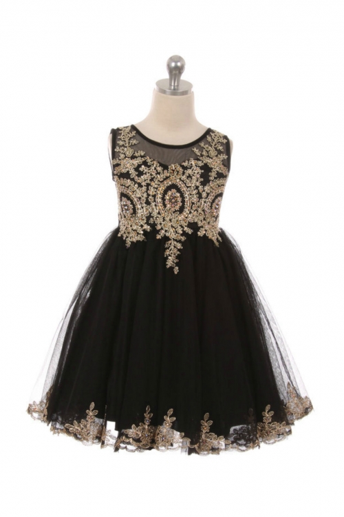 Mb 1049b Girls Dress Style 1049 Black With Gold Accents Short