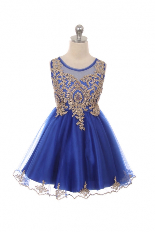 Mb 1049ry Girls Dress Style 1049 Royal With Gold Accents Short