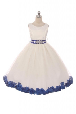 Girls Dress Style 152CB- ROYAL BEADED SASH AND PETALS in Choice of White or Ivory Dress