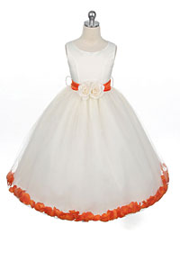 Flower Girl Dress Style 152-Choice of White or Ivory Dress with Orange Sash and Petals