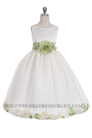 Flower Girl Dress Style 152-Choice of White or Ivory Dress with Sage Sash and Pe