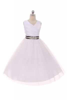 Flower Girl Dress Style 276CB- White or Ivory Dress with BLACK BEADED Sash