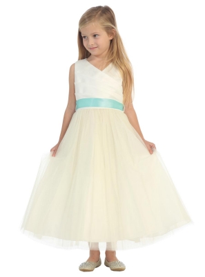 Flower Girl Dress Style 276 - White or Ivory with Choice of 23 Ribbon Sash Options