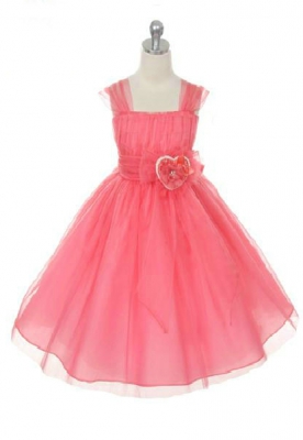 Girls Dress Style 293 - Tulle Cap Sleeve Dress with Floral Accent in Choice of Color