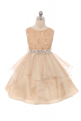 girls gold flower girl dress