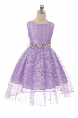 SALE - LILAC High-Low Lace Dress with Matching Rhinestone Sash