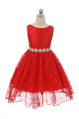 Crimson Red Knee Length Flower Girl Dress
