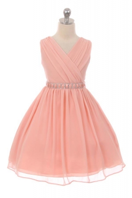 Girls Dress Style 371 - BLUSH Crepe Bias Cut Bodice with Stone Trim Belt