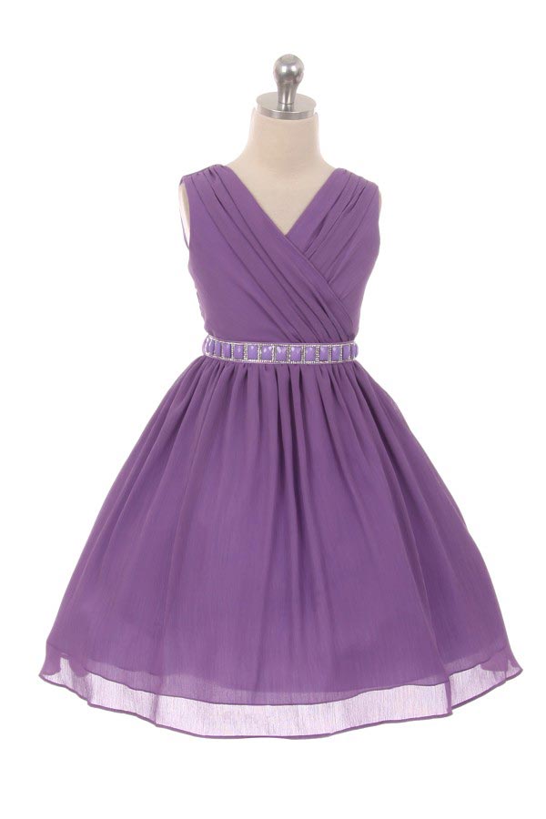 MB_371LL Girls Dress Style 371 LILAC Crepe Bias Cut Bodice with