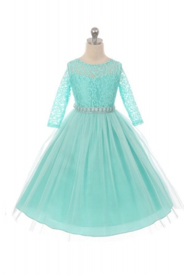 Girls Dress Style 372 - TIFFANY BLUE Long Sleeved Lace and Tulle Dress