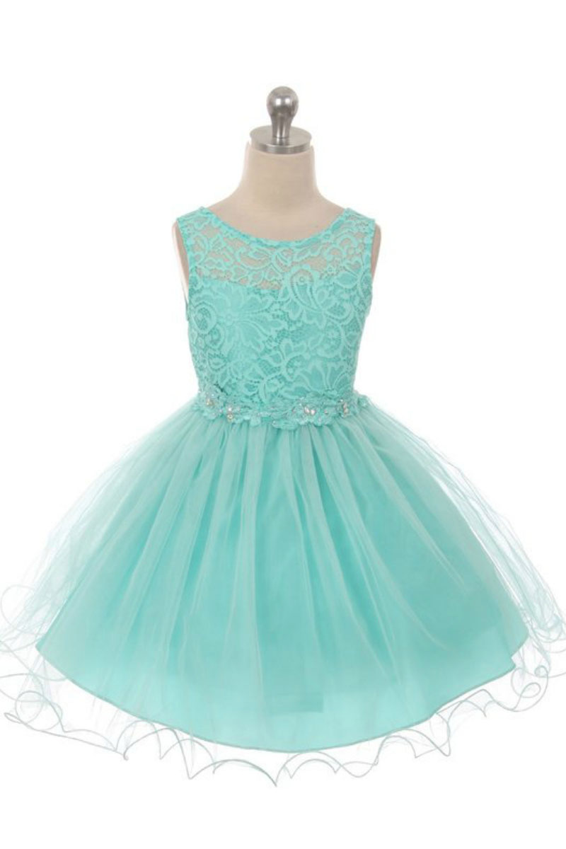 Girls Dress Style 375 - TIFFANY BLUE Lace Short Dress, image size:800x1200