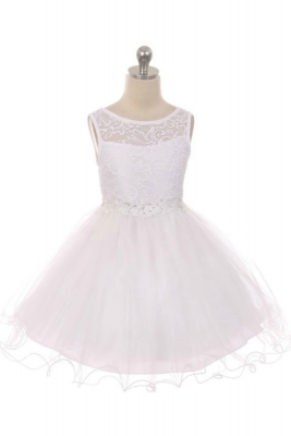 Girls Dress Style 375 - WHITE Lace Short Dress