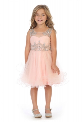 Girls Dress Style 712 - BLUSH PINK Sleeveless Embellished Short Party Dress