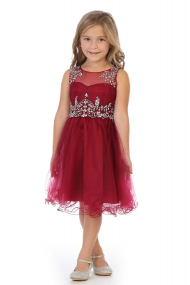 Girls Dress Style 712 - BURGUNDY Sleeveless Embellished Short Party Dress