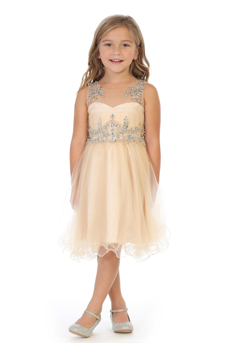 MB_712CH Girls Dress Style 712 CHAMPAGNE Sleeveless Embellished