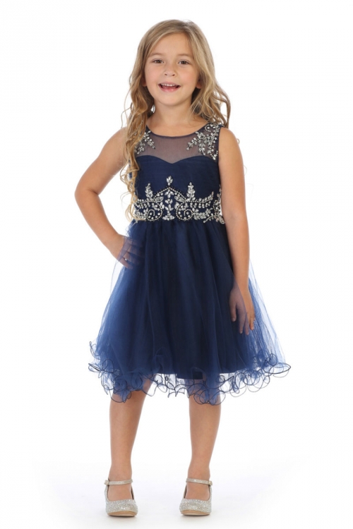 Girls Dress Style 712 NAVY BLUE Sleeveless Embellished Short Party Dress