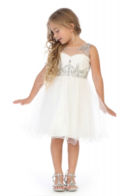 Girls Dress Style 712 - OFF WHITE Sleeveless Embellished Short Party Dress