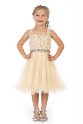 Girls Dress Style 810 - CHAMPAGNE Sleeveless Embellished Short Party Dress