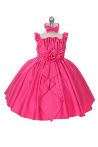 Girls Dress Style 025- FUCHSIA Cap Sleeve Taffeta Dress with Embellished Bodice