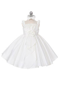 Girls Dress Style 025- IVORY Cap Sleeve Taffeta Dress with Embellished Bodice