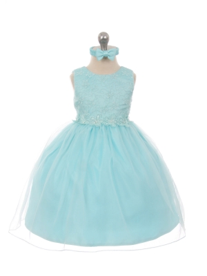 Girls Dress Style 028 - Floral Lace Dress with Headband in Choice of Color