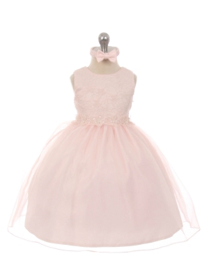 Girls Dress Style 028 - Floral Lace Dress with Headband in Choice of Color