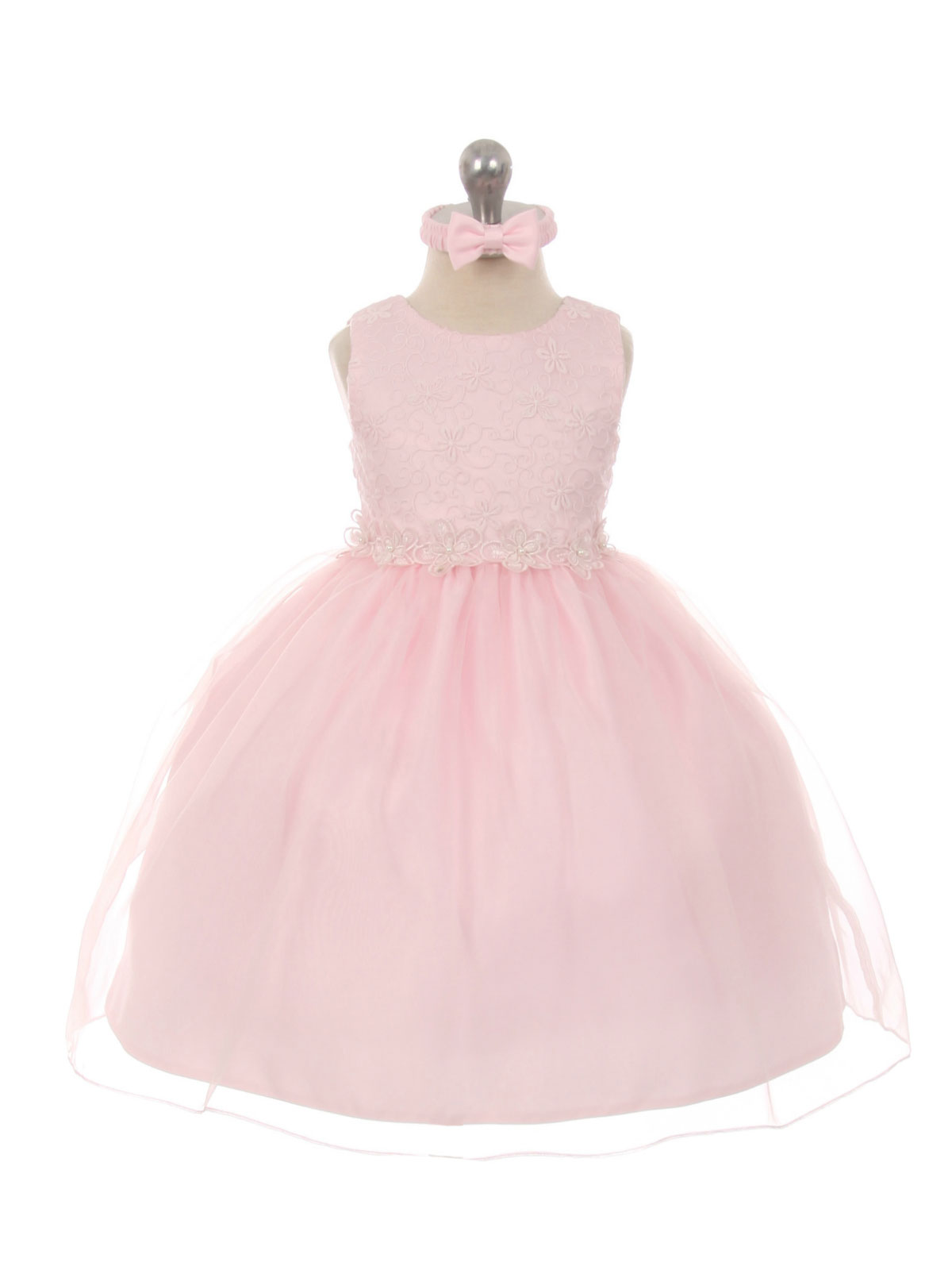 Girls Dress Style 028 - Floral Lace Dress with Headband in Choice of Color