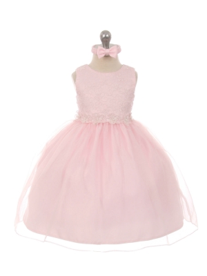 Girls Dress Style 028 - Floral Lace Dress with Headband in Choice of Color