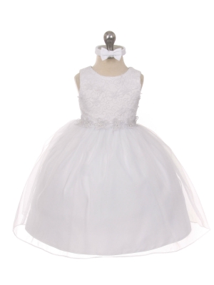 Girls Dress Style 028 - Floral Lace Dress with Headband in Choice of Color