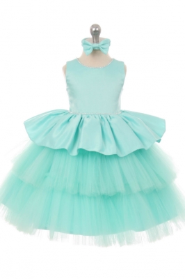 Girls Dress Style 029 - Sleeveless Satin and Layered Tulle Skirt Dress in Choice of Color