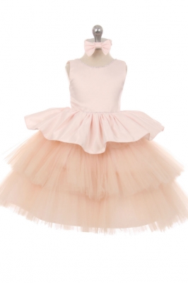 Girls Dress Style 029 - Sleeveless Satin and Layered Tulle Skirt Dress in Choice of Color