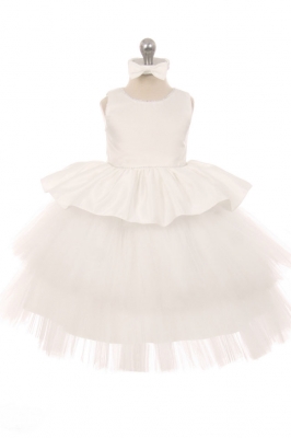 Girls Dress Style 029 - Sleeveless Satin and Layered Tulle Skirt Dress in Choice of Color