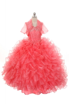 Girls Dress Style 1029 - Organza Dress with Beaded Bodice and Bolero in Choice of Color
