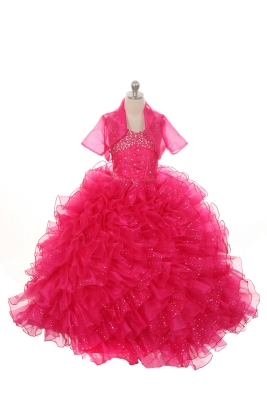 Girls Dress Style 1029 - Organza Dress with Beaded Bodice and Bolero in Choice of Color