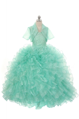 Girls Dress Style 1029 - Organza Dress with Beaded Bodice and Bolero in Choice of Color