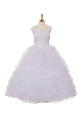 SALE White Off the Shoulder Organza Ruffle Dress