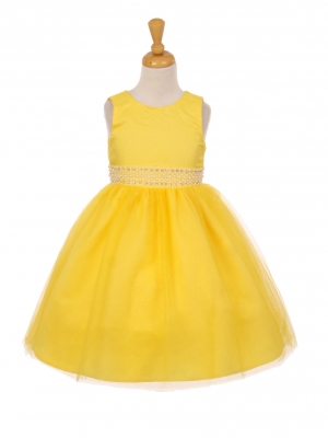 Girls Dress Style 1031 - YELLOW Sparkly Tulle Dress with Rhinestone Accents